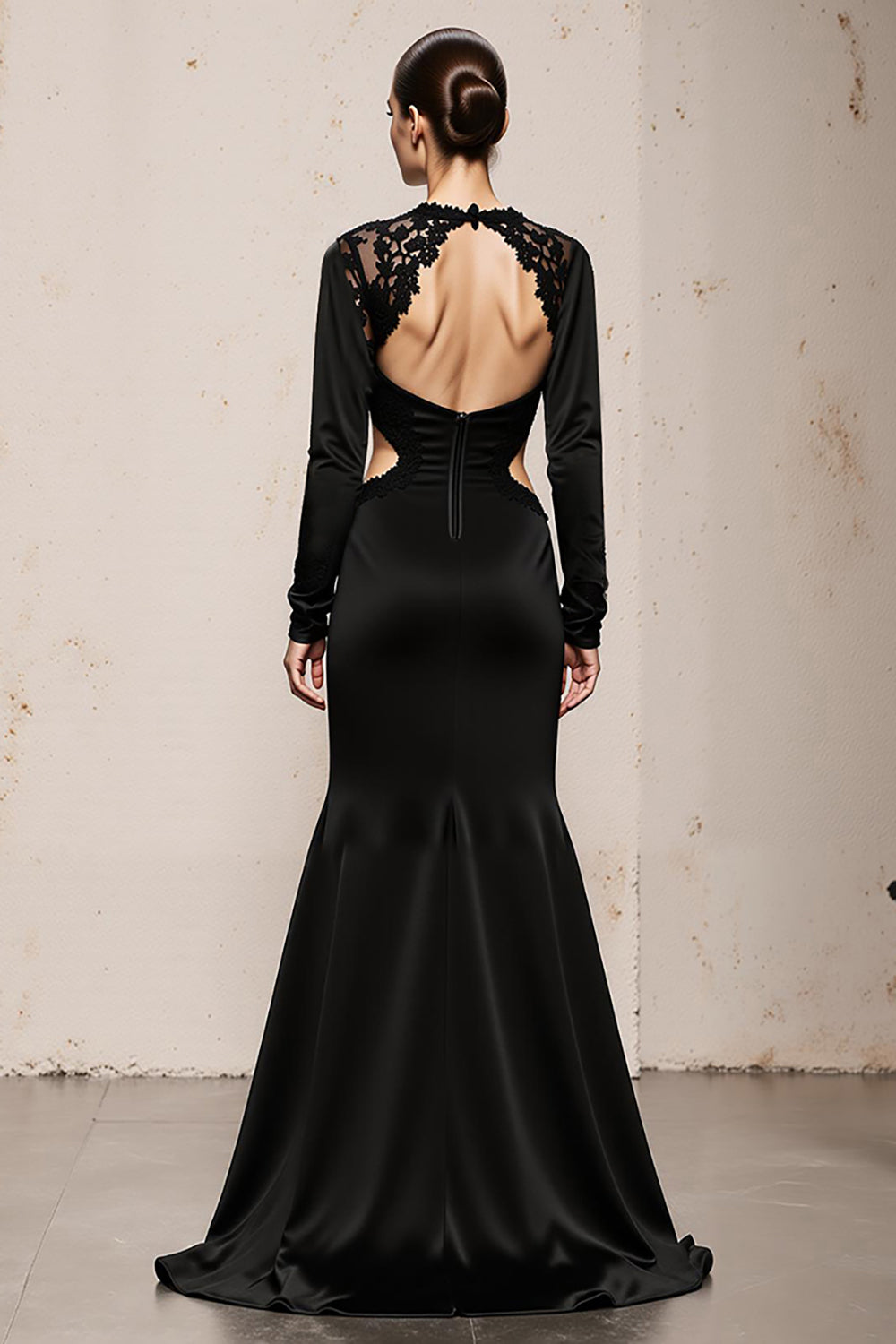 Black V-Neck Mermaid Long Formal Dress with Lace