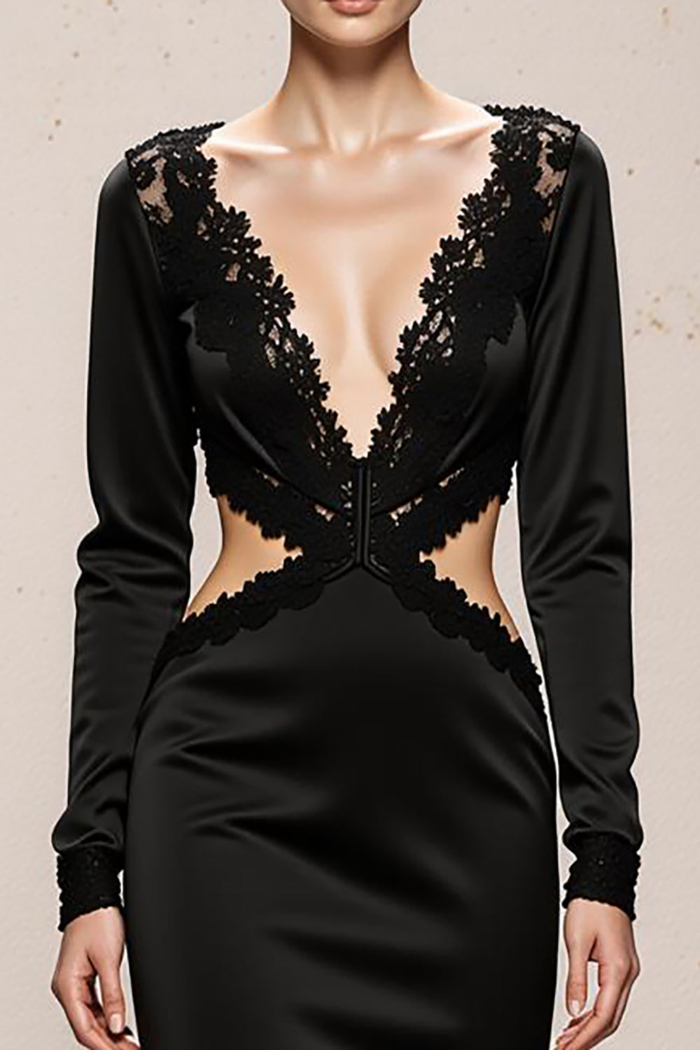 Black V-Neck Mermaid Long Formal Dress with Lace