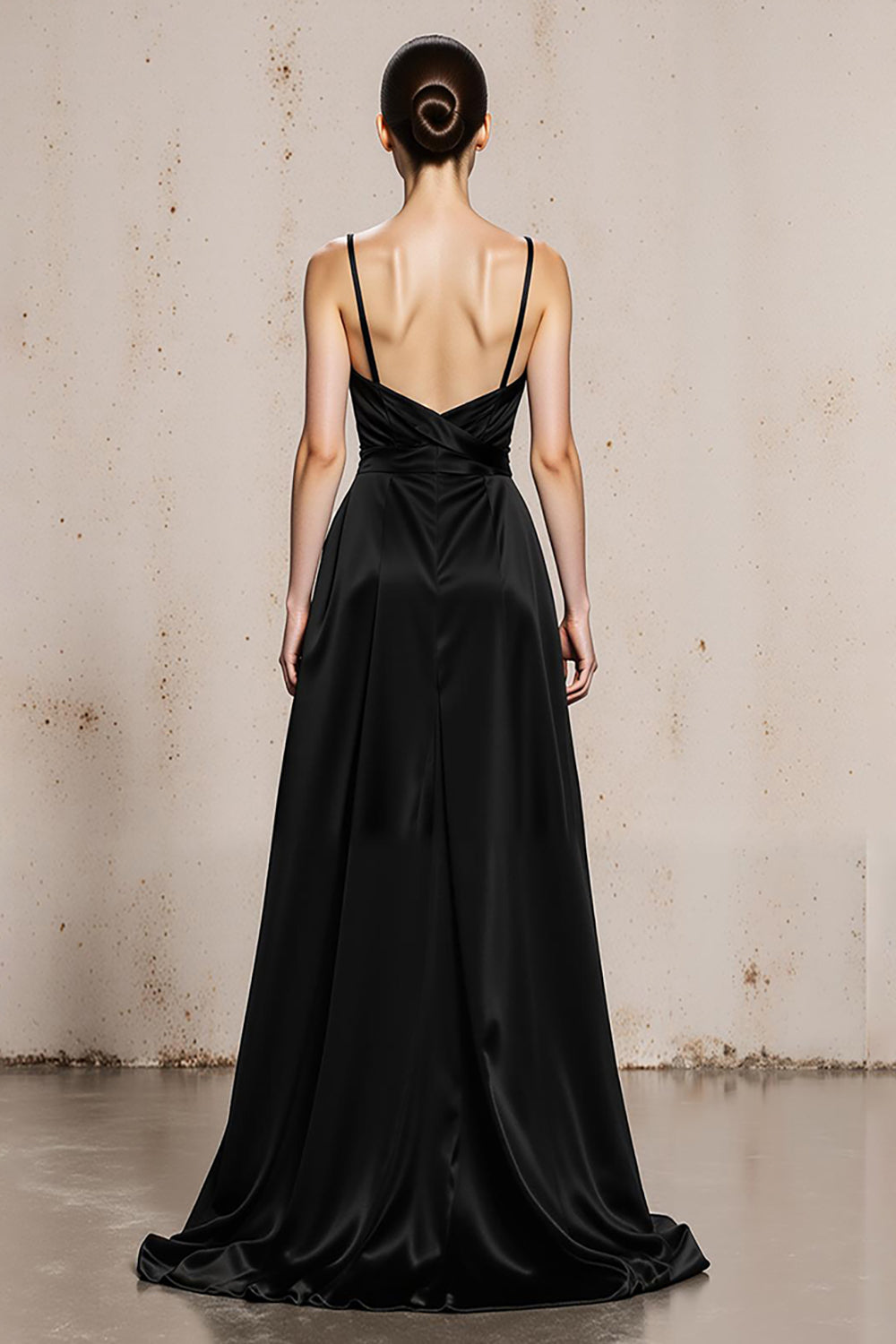 Black and White Spaghetti Straps Long Satin Formal Dress