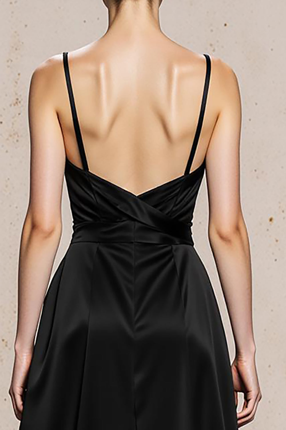 Black and White Spaghetti Straps Long Satin Formal Dress
