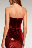 Sparkly Burgundy Sequin Strapless Long Formal Dress