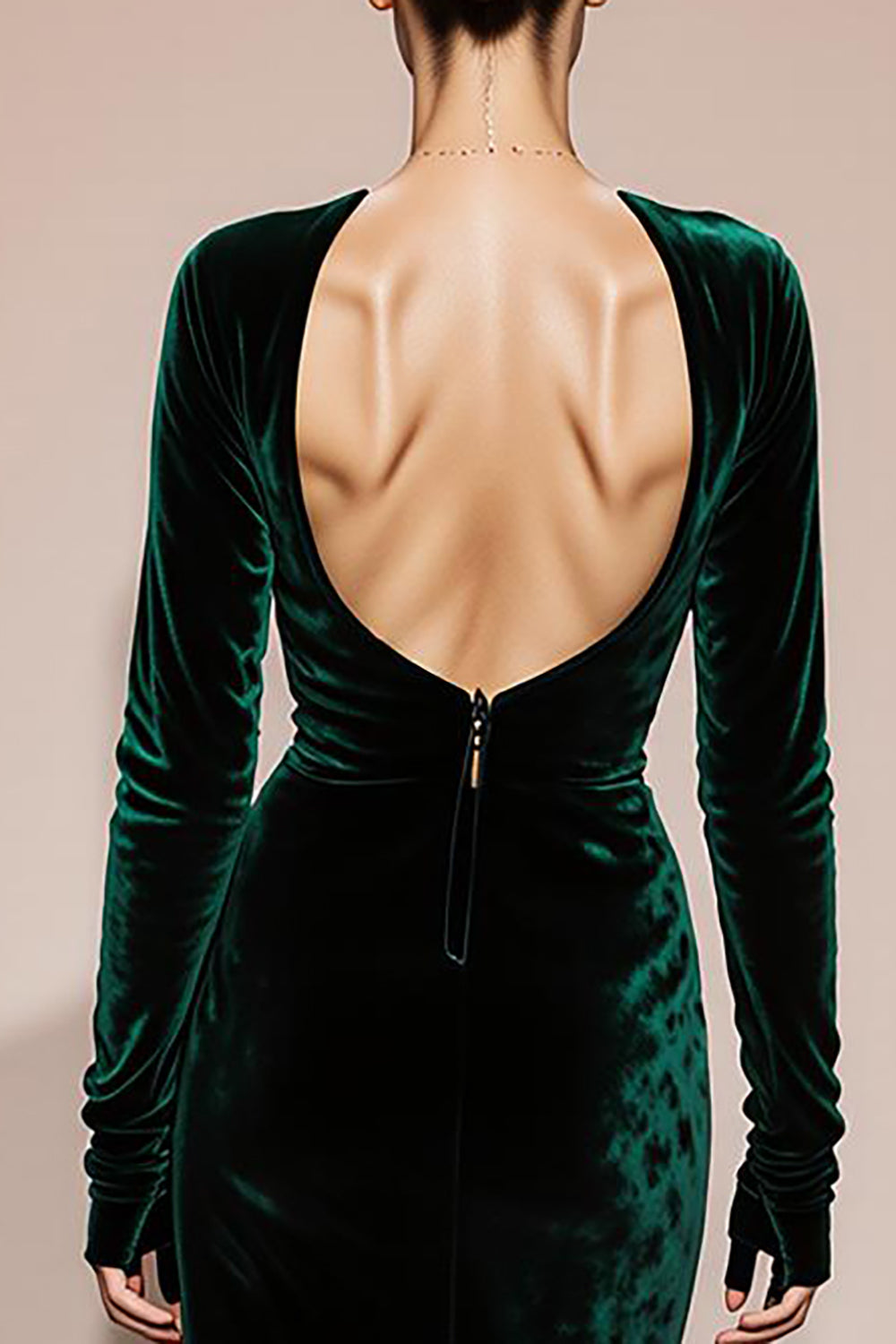 Dark Green Velvet Long Sleeves Mermaid Formal Dress with Slit