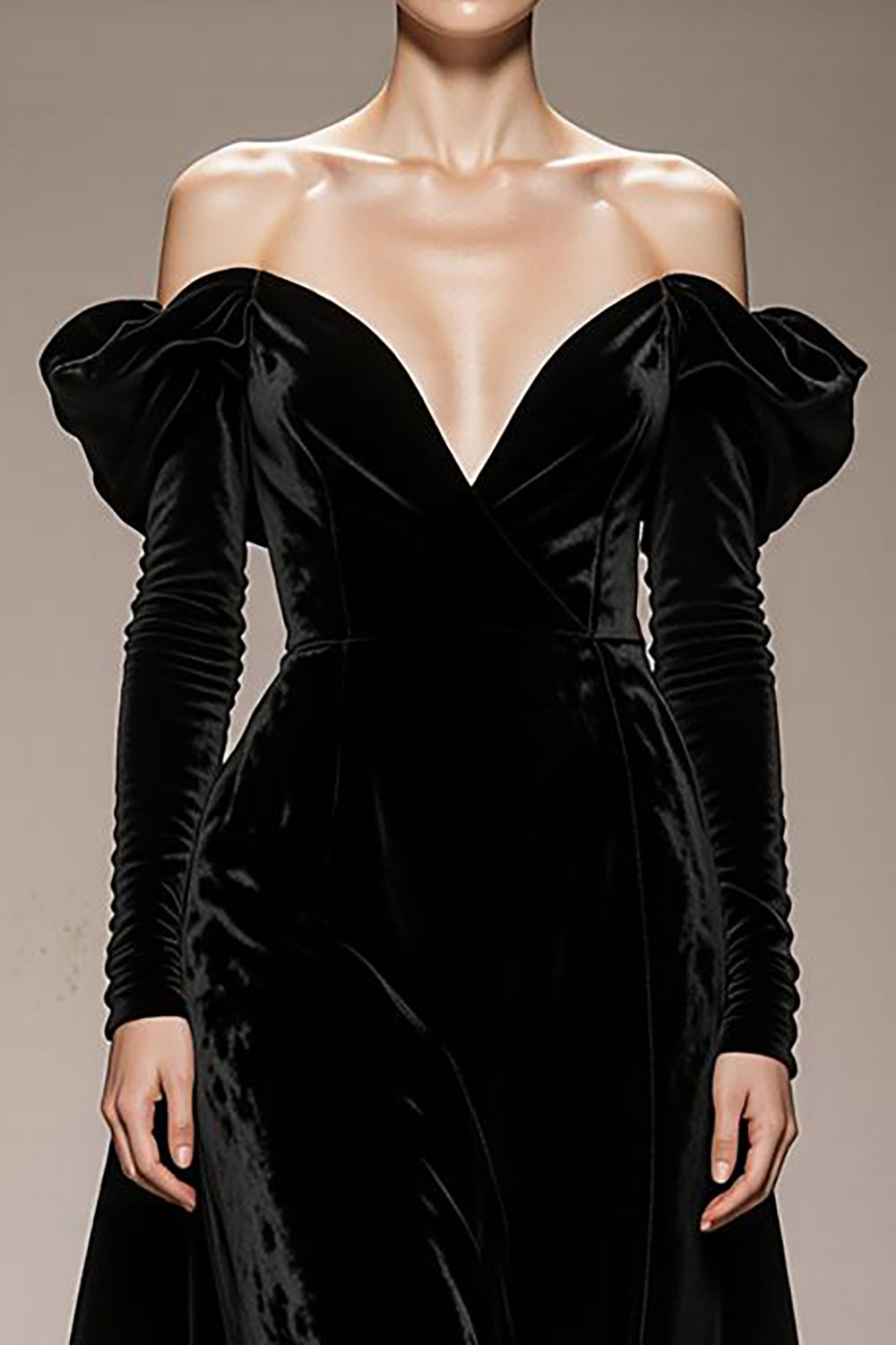 Black Velvet Off the Shoulder A Line Maxi Formal Dress with Sleeves
