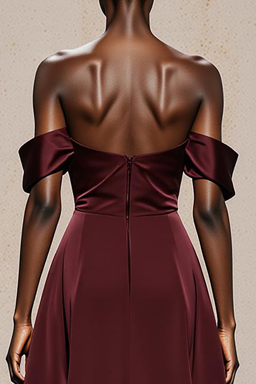 Burgundy Off the Shoulder Satin A Line Maxi Formal Dress