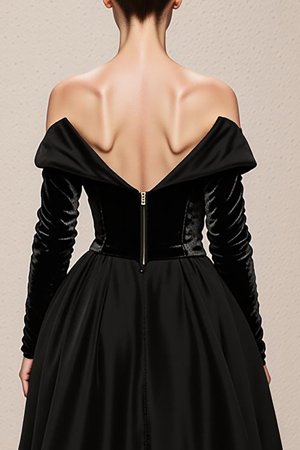 Black A Line Velvet Off the Shoulder Maxi Holiday Party Dress with Slit