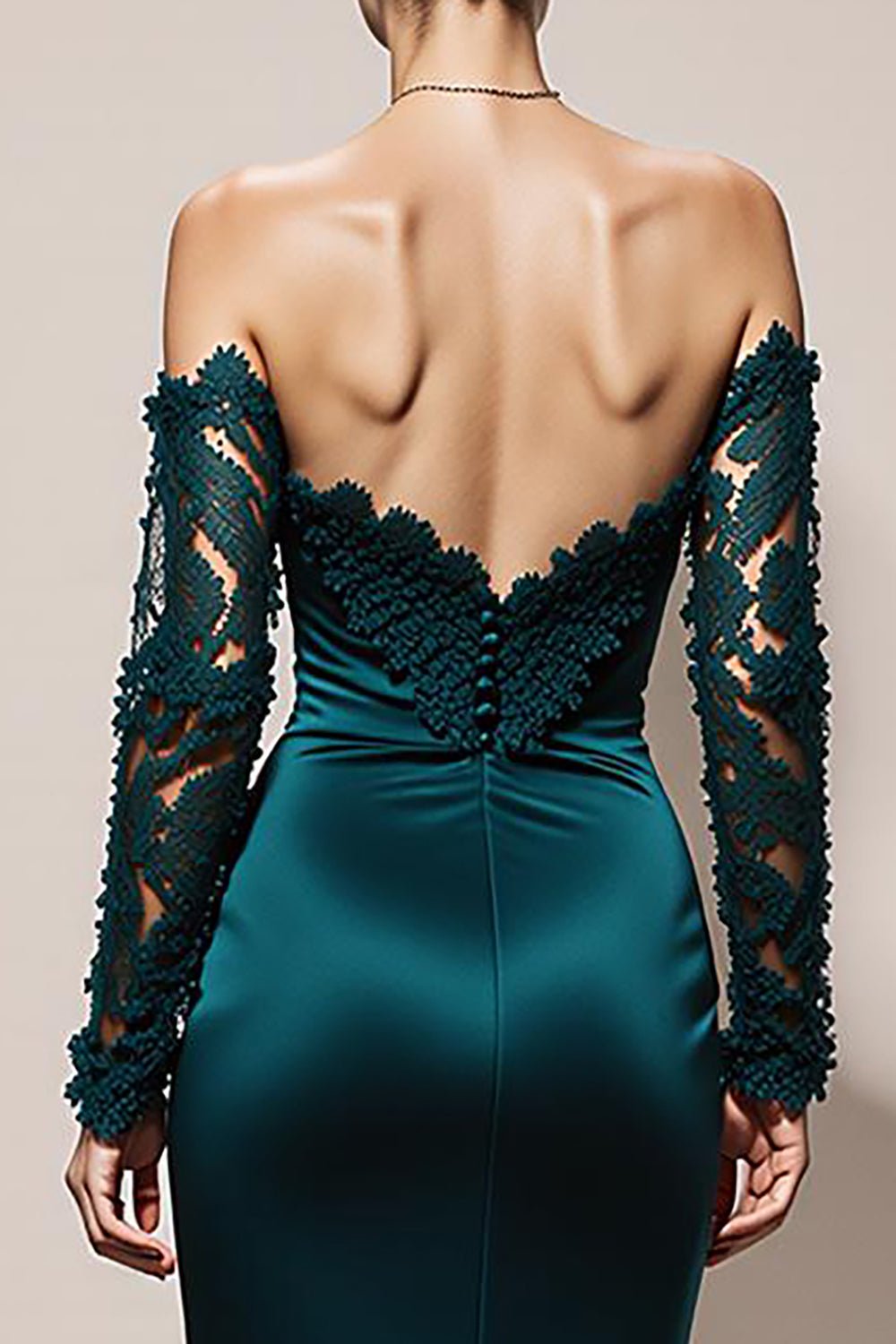 Peacock Green Satin Off the Shoulder Mermaid Long Formal Dress with Lace