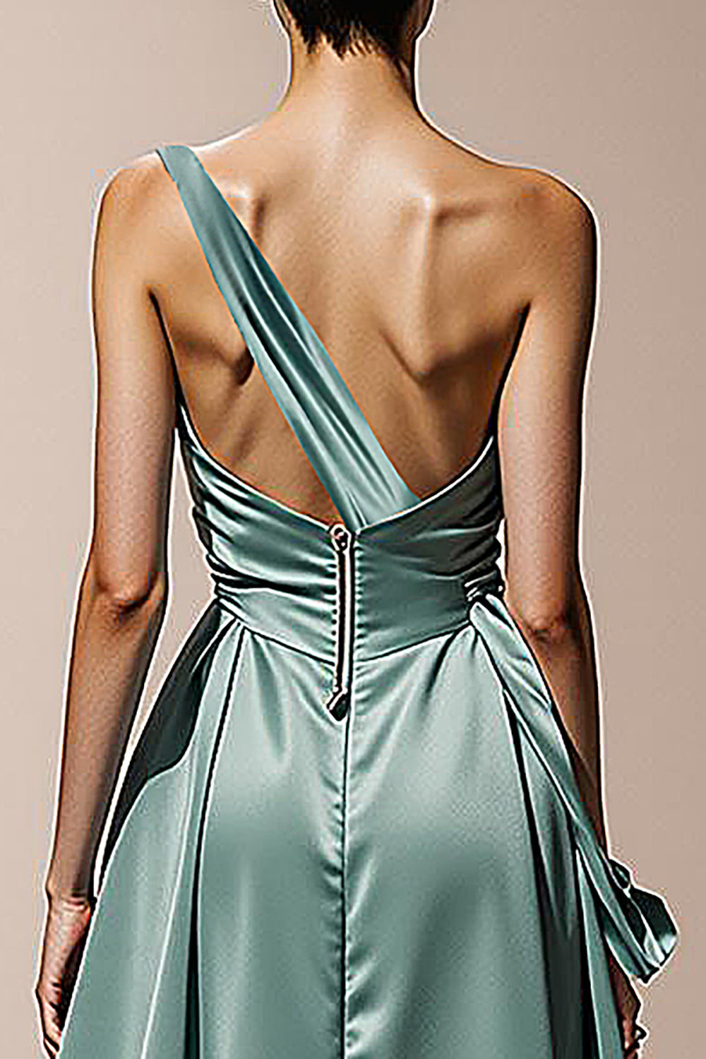 Mint Green Sheath Satin One Shoulder Long Formal Dress with Slit