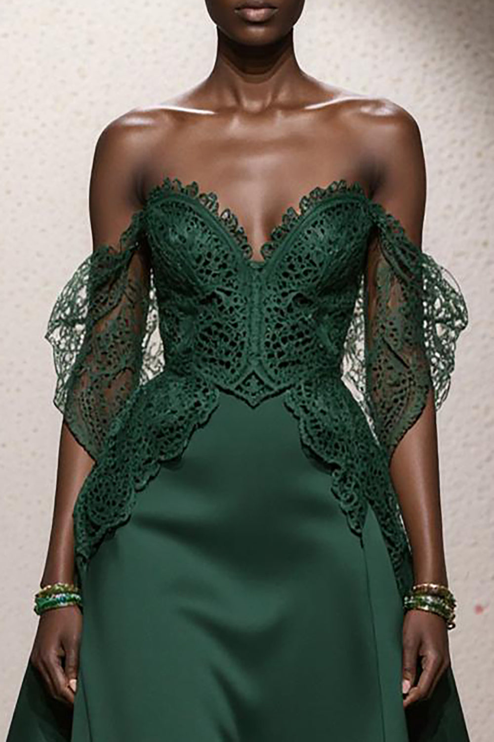 Dark Green A Line Off the Shoulder Satin Long Formal Dress with Lace