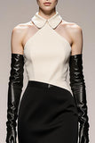 Black and White Satin Patchwork Halter Mermaid Long Formal Dress