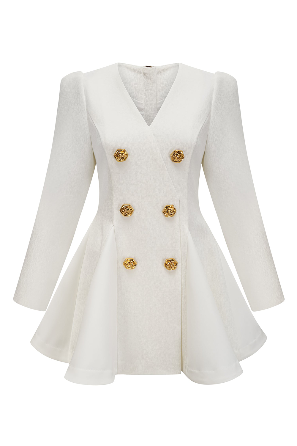 White V Neck A Line Short Work Dress with Buttons