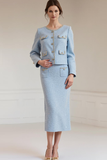 Light Blue Pencil 2 Piece Midi Work Dress with Sleeves