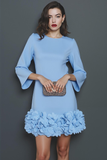 Light Blue Short Ruffled Short Cocktail Dress with Sleeves