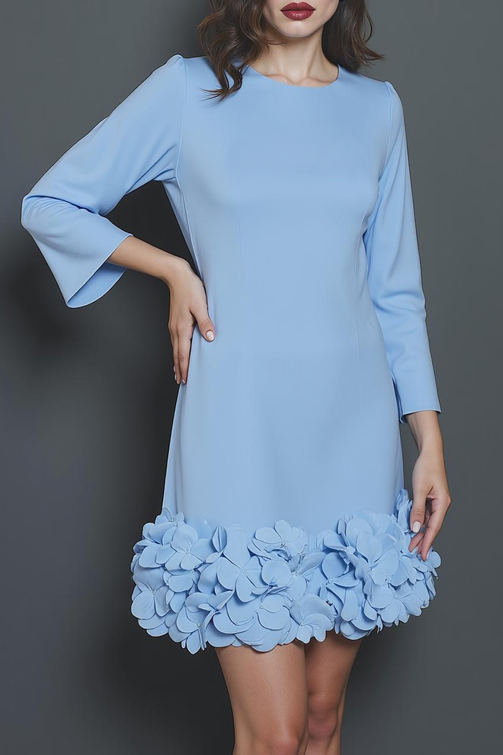 Light Blue Short Ruffled Short Cocktail Dress with Sleeves