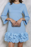Light Blue Short Ruffled Short Cocktail Dress with Sleeves