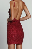 Sparkly Red Tight Short Sleeveless Sequins Cocktail Dress