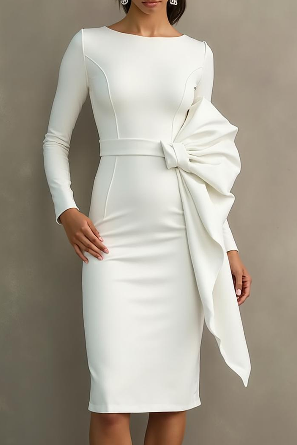 Midi Sheath Boat Neck White Formal Dress
