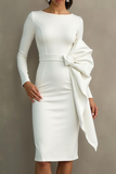 Midi Sheath Boat Neck White Formal Dress