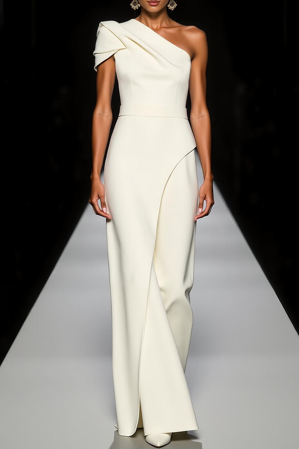 Maxi Sheath One Shoulder White Formal Dress