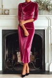 Dark Green Velvet High Neck Sheath Long Formal Dress with Sleeves