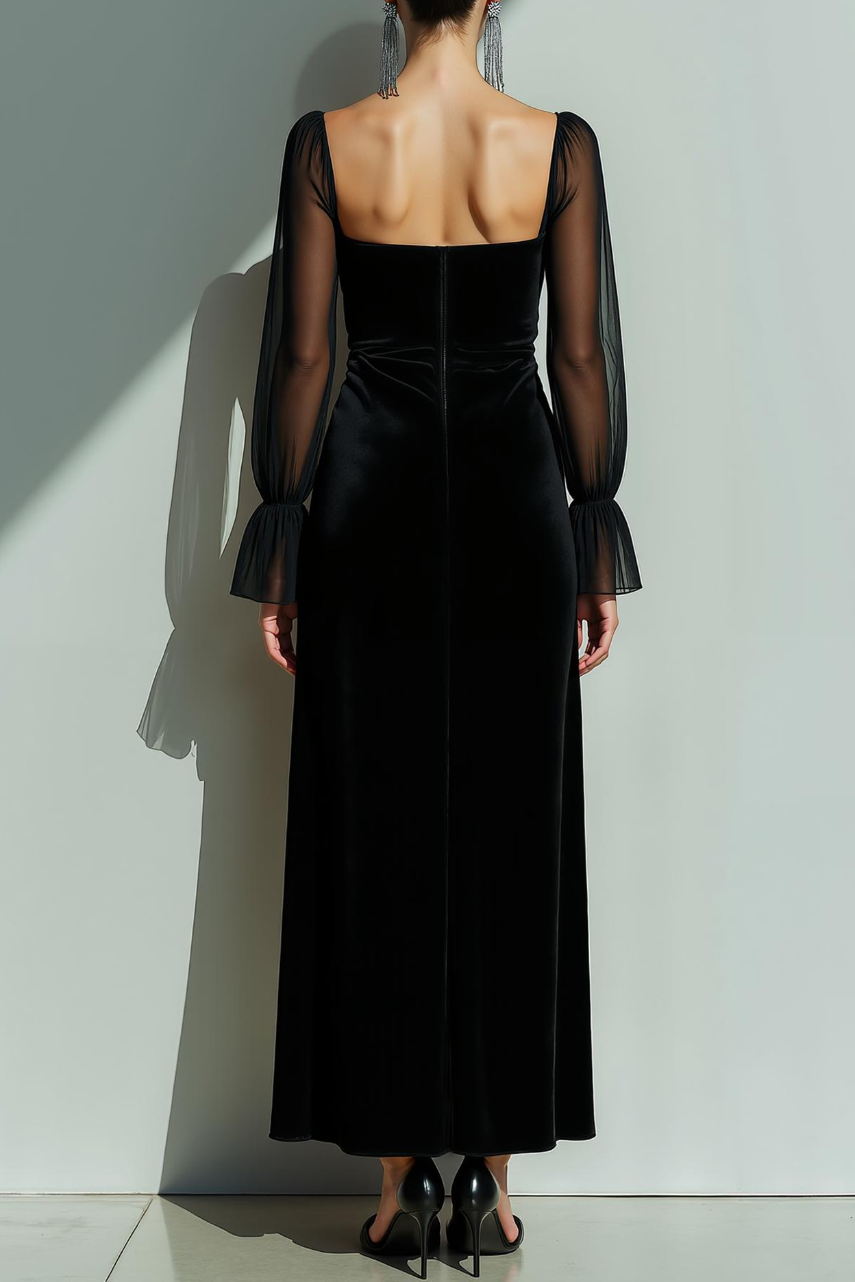 Black Velvet Sheath Long Formal Dress with Slit