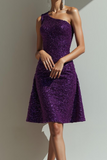 Sparkly Sequin Dark Purple A Line Short Cocktail Dress