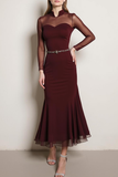 Cabernet Chiffon High Neck Maxi Formal Dress with Sleeves
