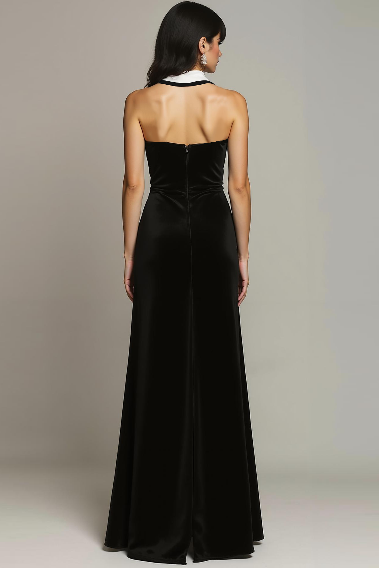 Black White Velvet Long Formal Dress with Slit