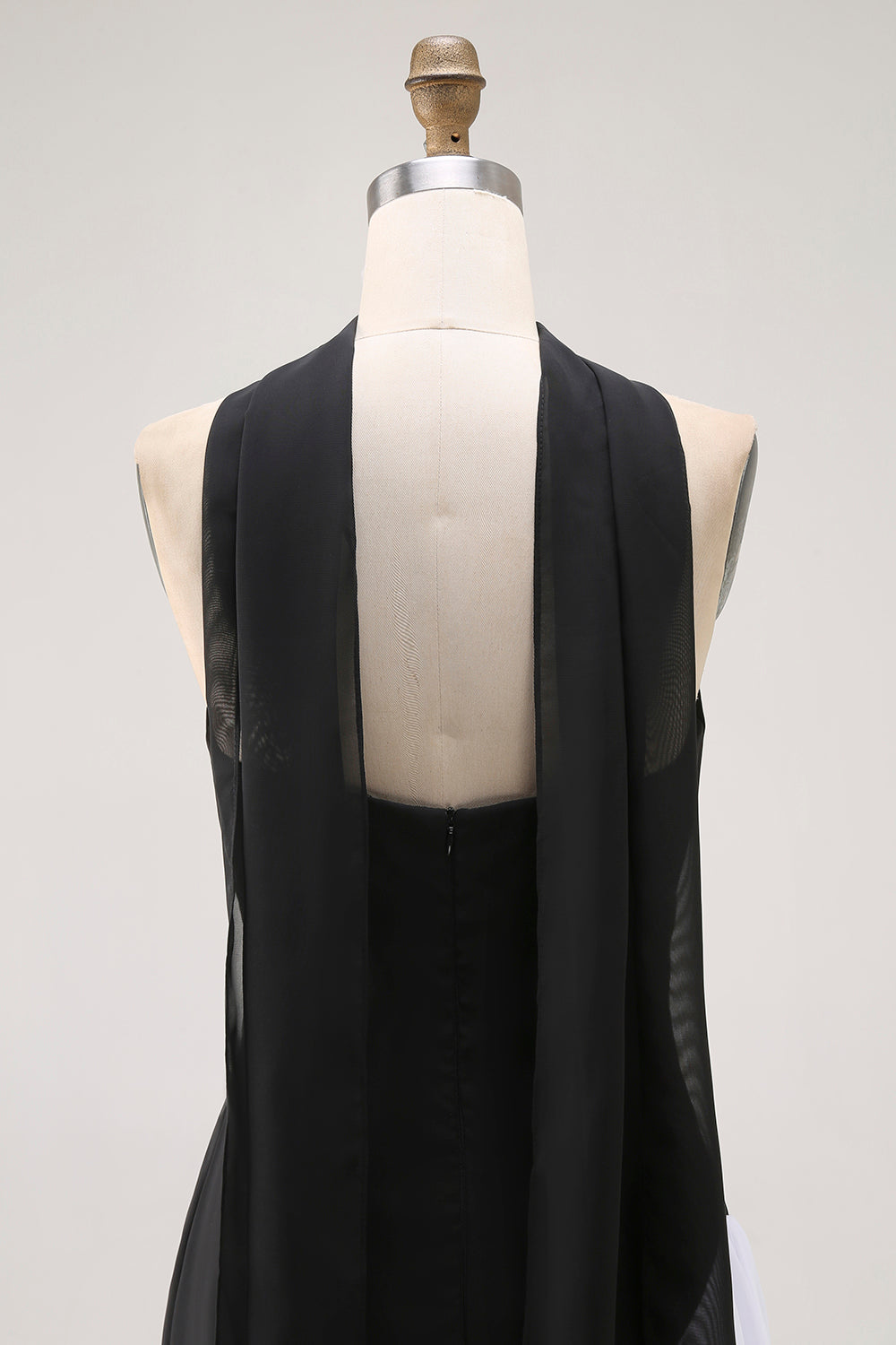 Black and White Strapless Neck Scarf Long Formal Dress