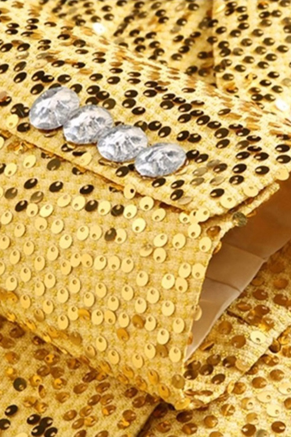Sparkly Golden Notched Lapel Sequined 2 Piece Prom Suits