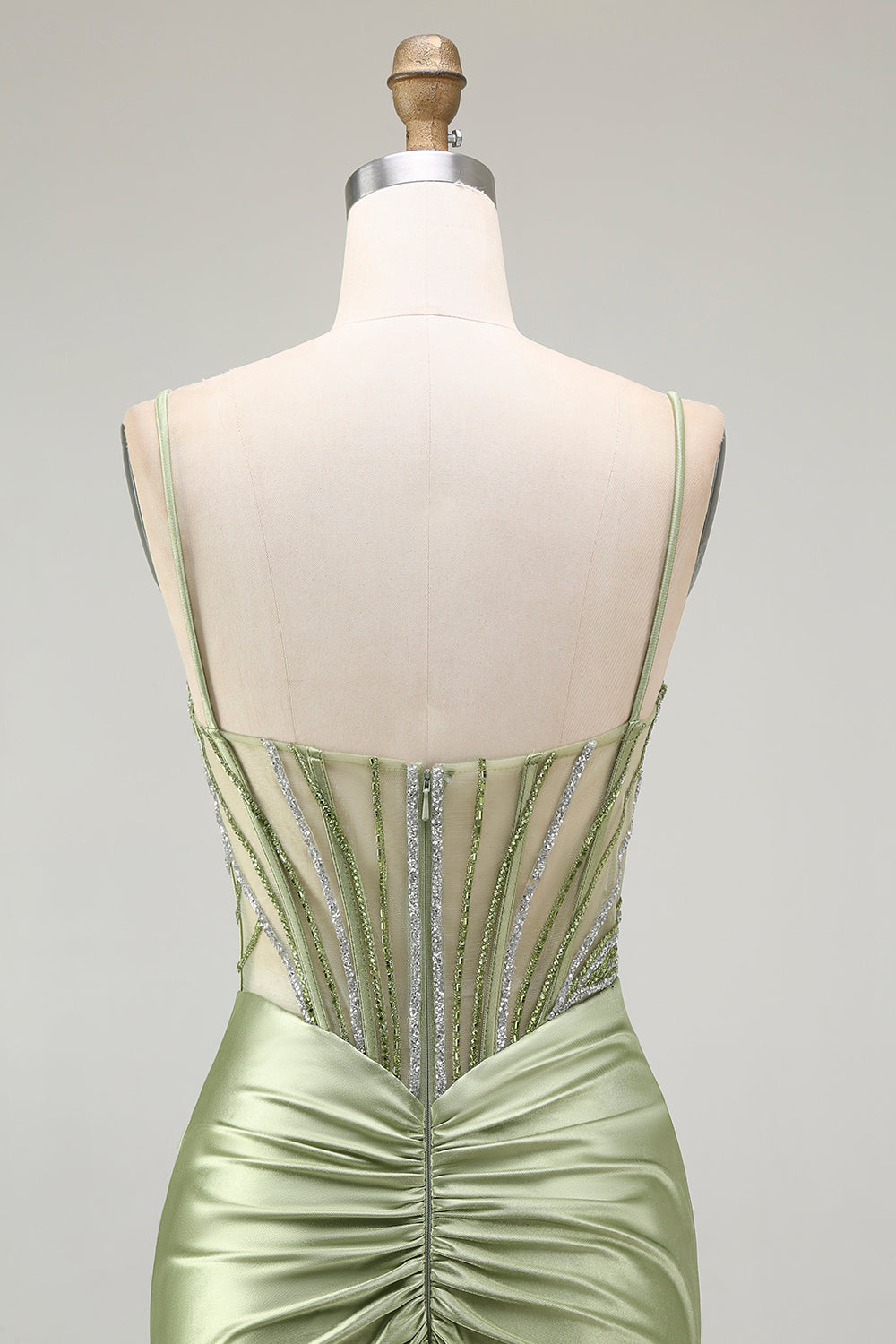 Sparkly Green Mermaid Corset Maxi Prom Dress with Slit