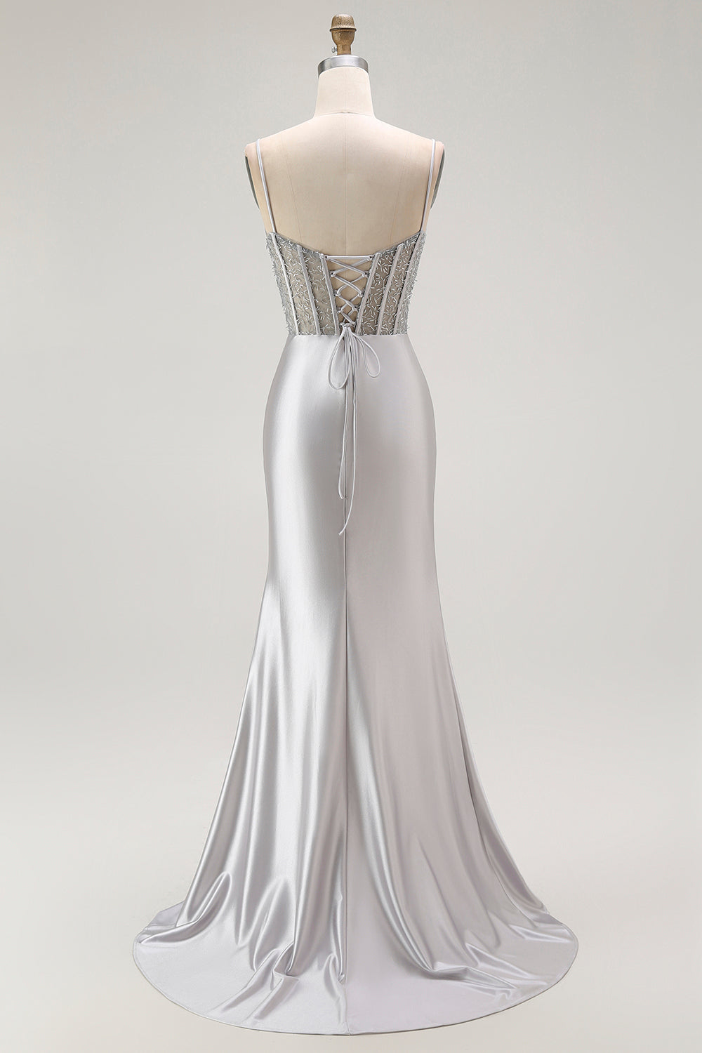 Sparkly Gold Satin Mermaid Maxi Corset Prom Dress with Slit