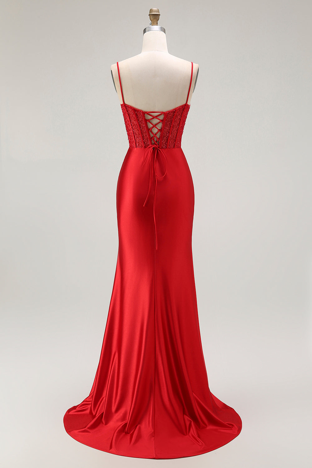 Sparkly Gold Satin Mermaid Maxi Corset Prom Dress with Slit
