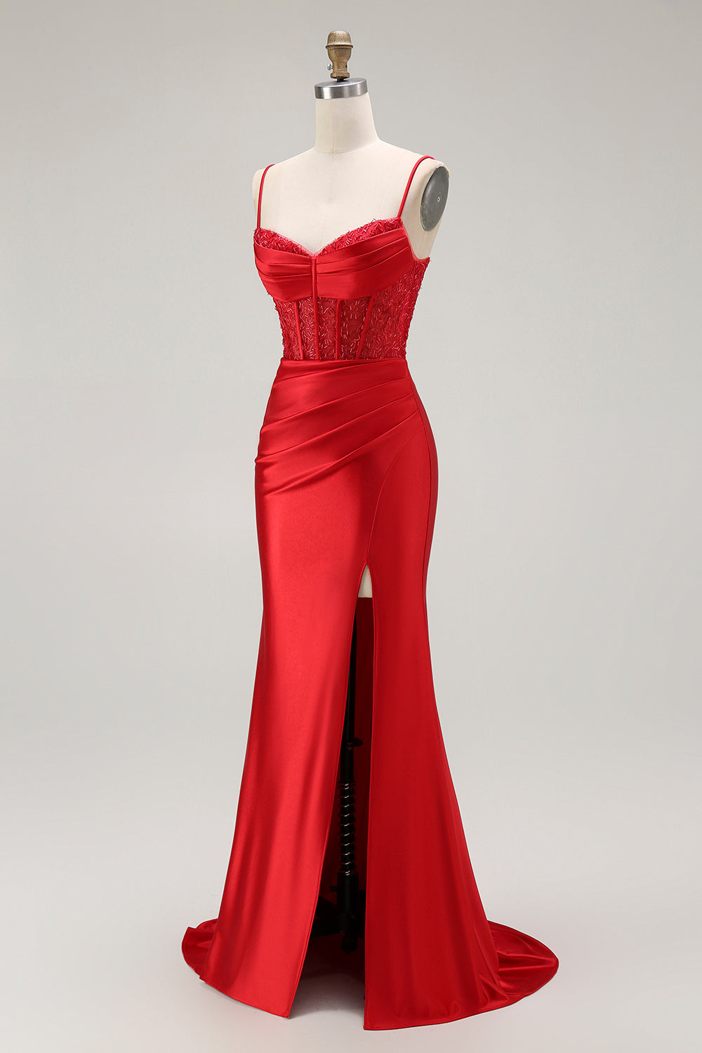 Sparkly Gold Satin Mermaid Maxi Corset Prom Dress with Slit