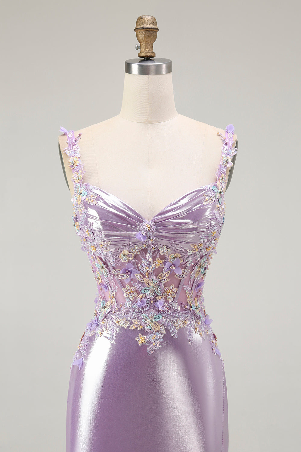 Sparkly Lilac Mermaid Floral Maxi Prom Dress with Slit