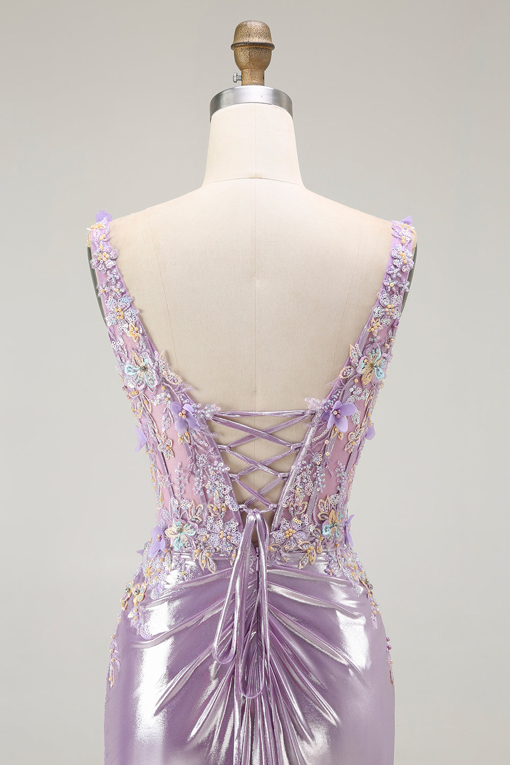 Sparkly Lilac Mermaid Floral Maxi Prom Dress with Slit