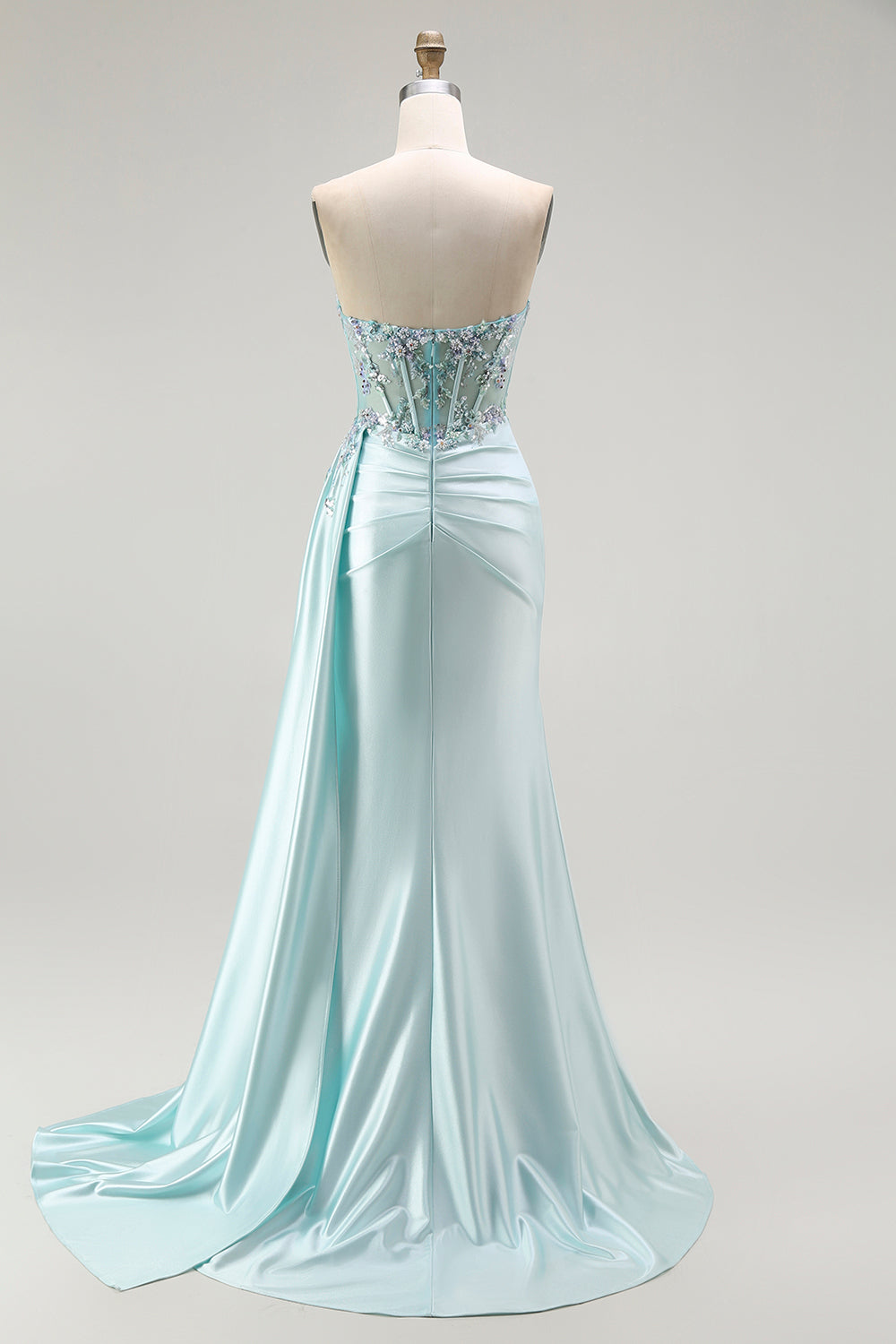 Sparkly Light Green Corset Floral Long Prom Dress with Slit