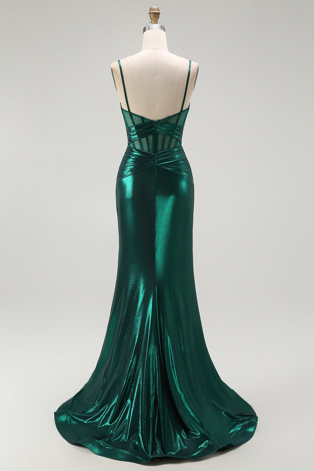 Dark Green Metallic Corset Mermaid Long Prom Dress with Slit
