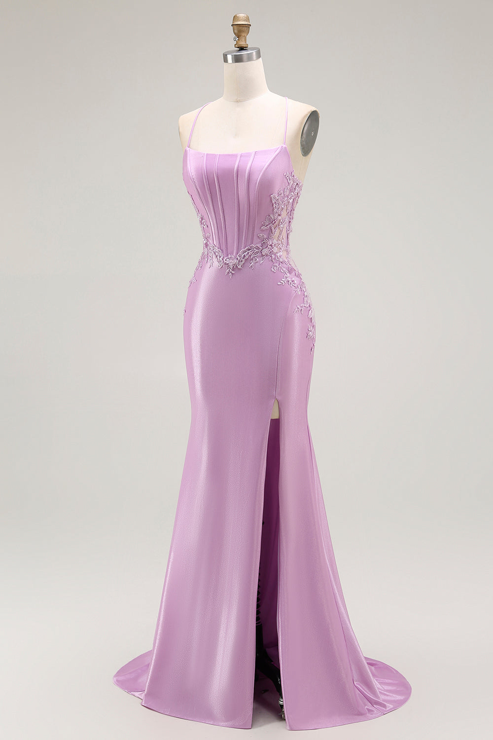 Purple Mermaid Appliqued Corset Long Prom Dress with Slit