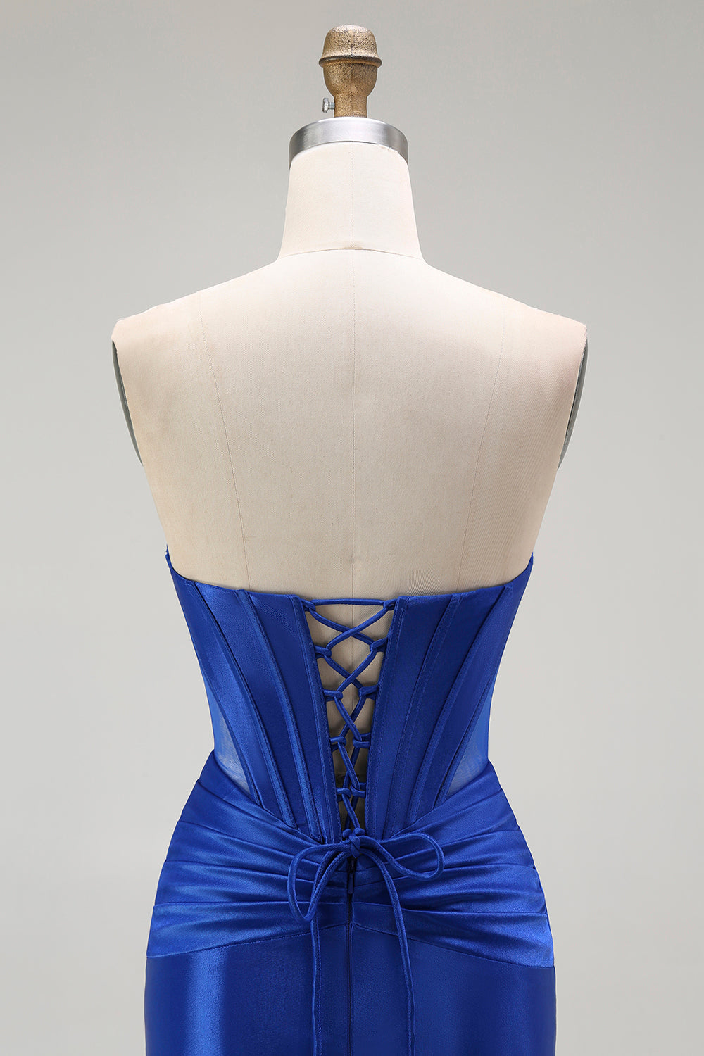Sparkly Royal Blue Mermaid Corset Maxi Prom Dress with Beading