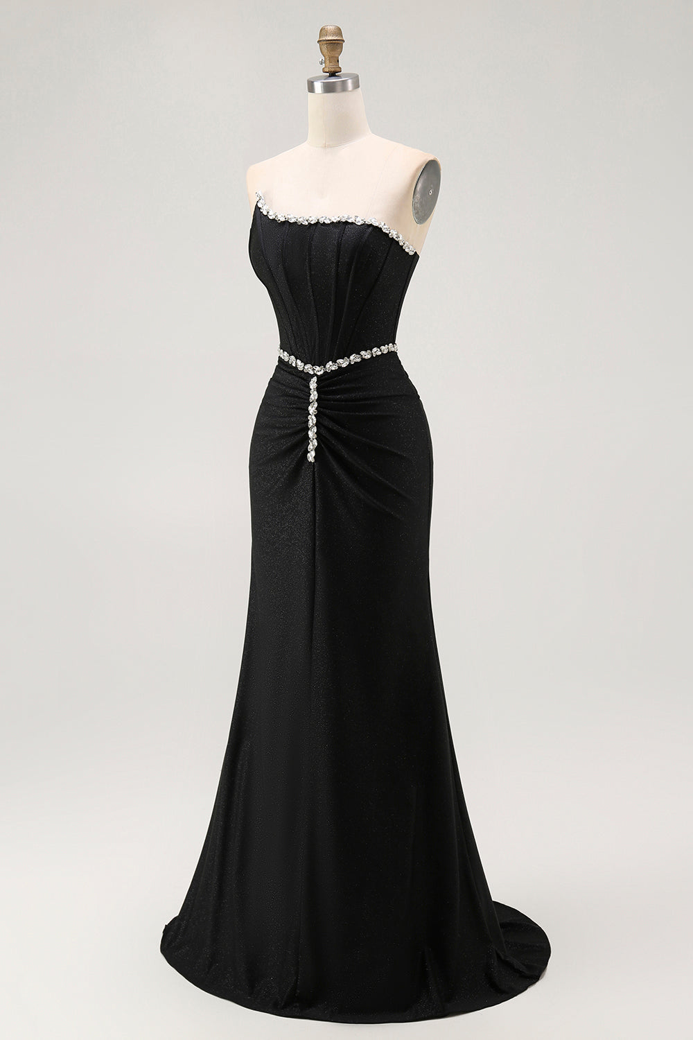 Sparkly Black Corset Strapless Mermaid Long Prom Dress