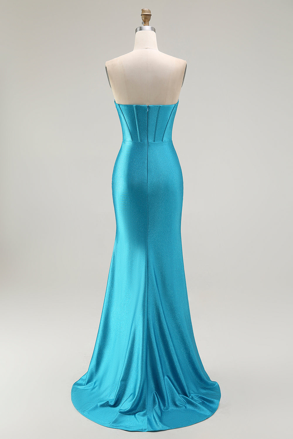 Sparkly Blue Strapless Mermaid Corset Long Prom Dress with Ruffles