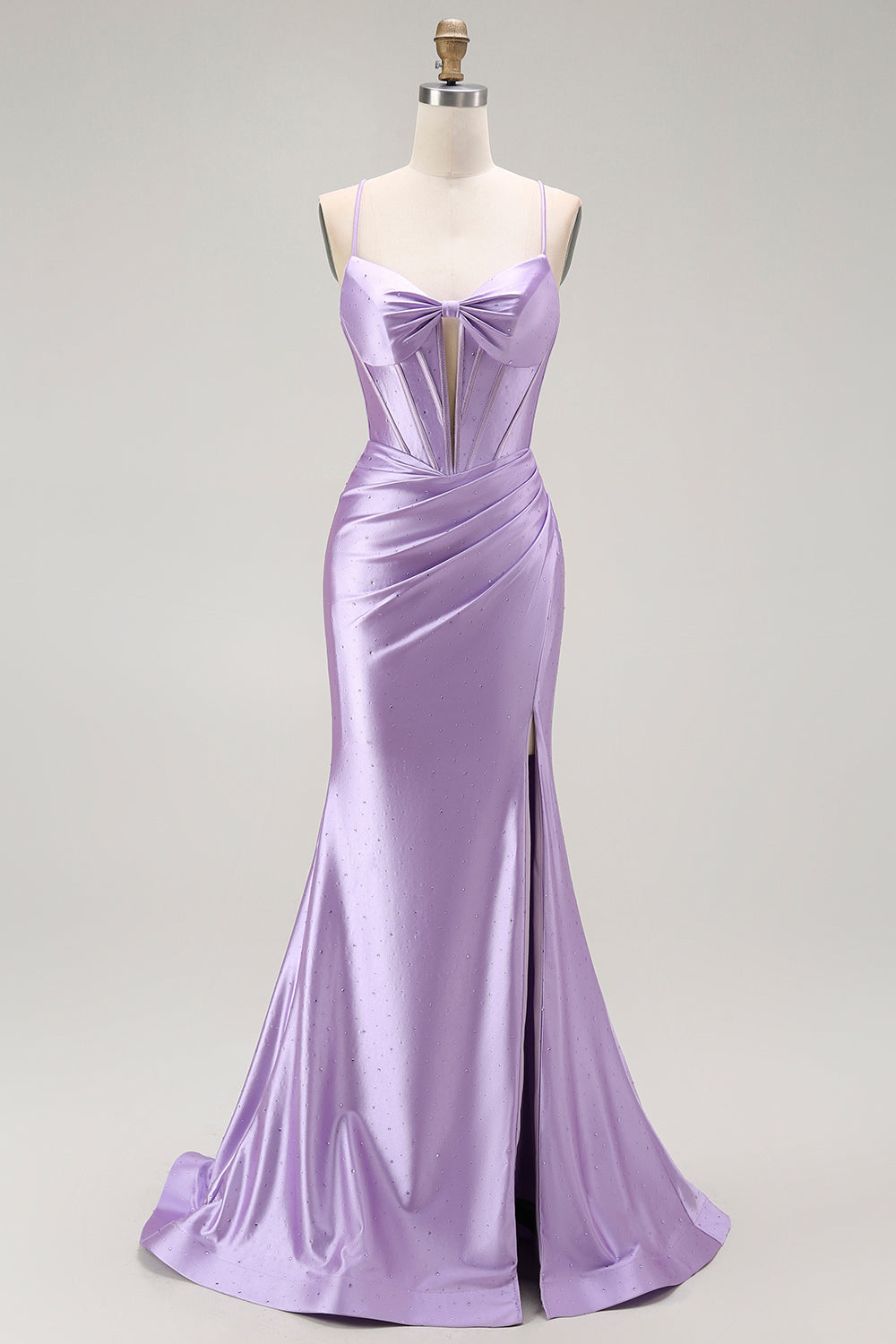 Sparkly Purple Corset Mermaid Spaghetti Straps Maxi Prom Dress with Slit