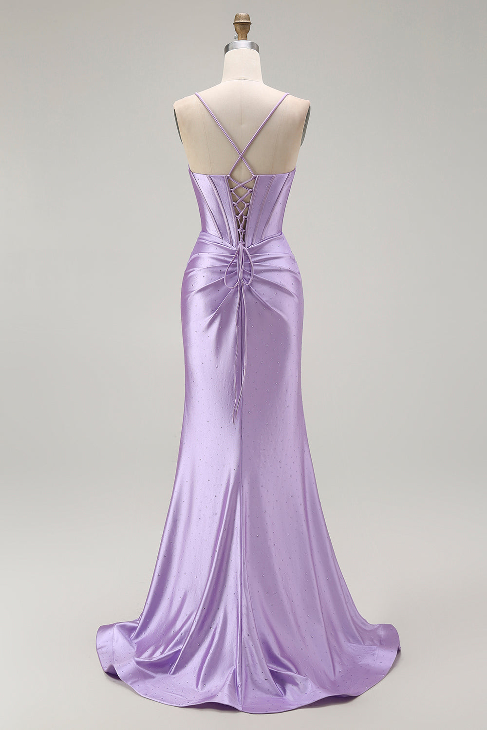 Sparkly Purple Corset Mermaid Spaghetti Straps Maxi Prom Dress with Slit