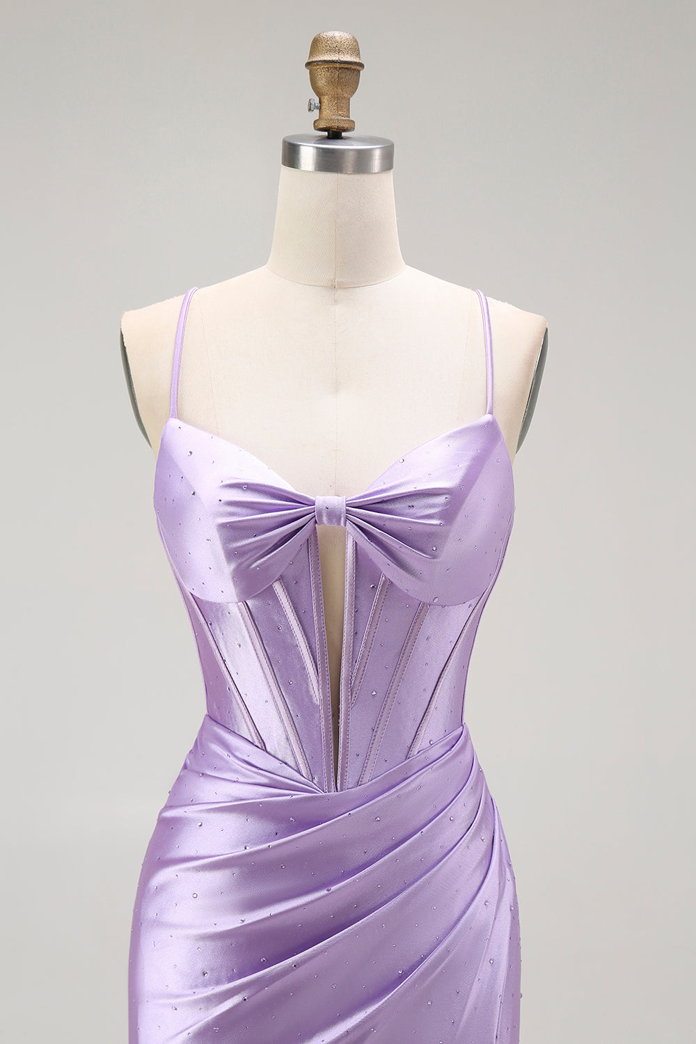 Sparkly Purple Corset Mermaid Spaghetti Straps Maxi Prom Dress with Slit