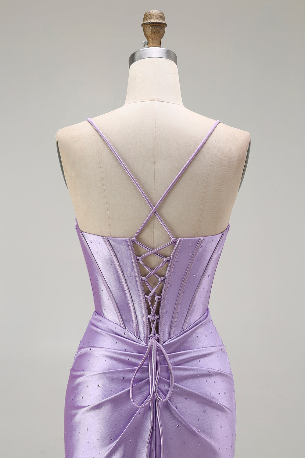 Sparkly Purple Corset Mermaid Spaghetti Straps Maxi Prom Dress with Slit