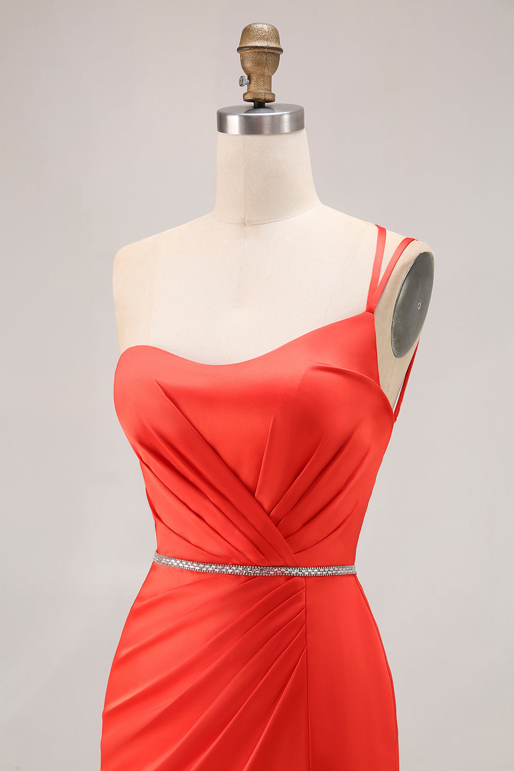 Orange Mermaid Long One Shoulder Ruched Prom Dress with Slit