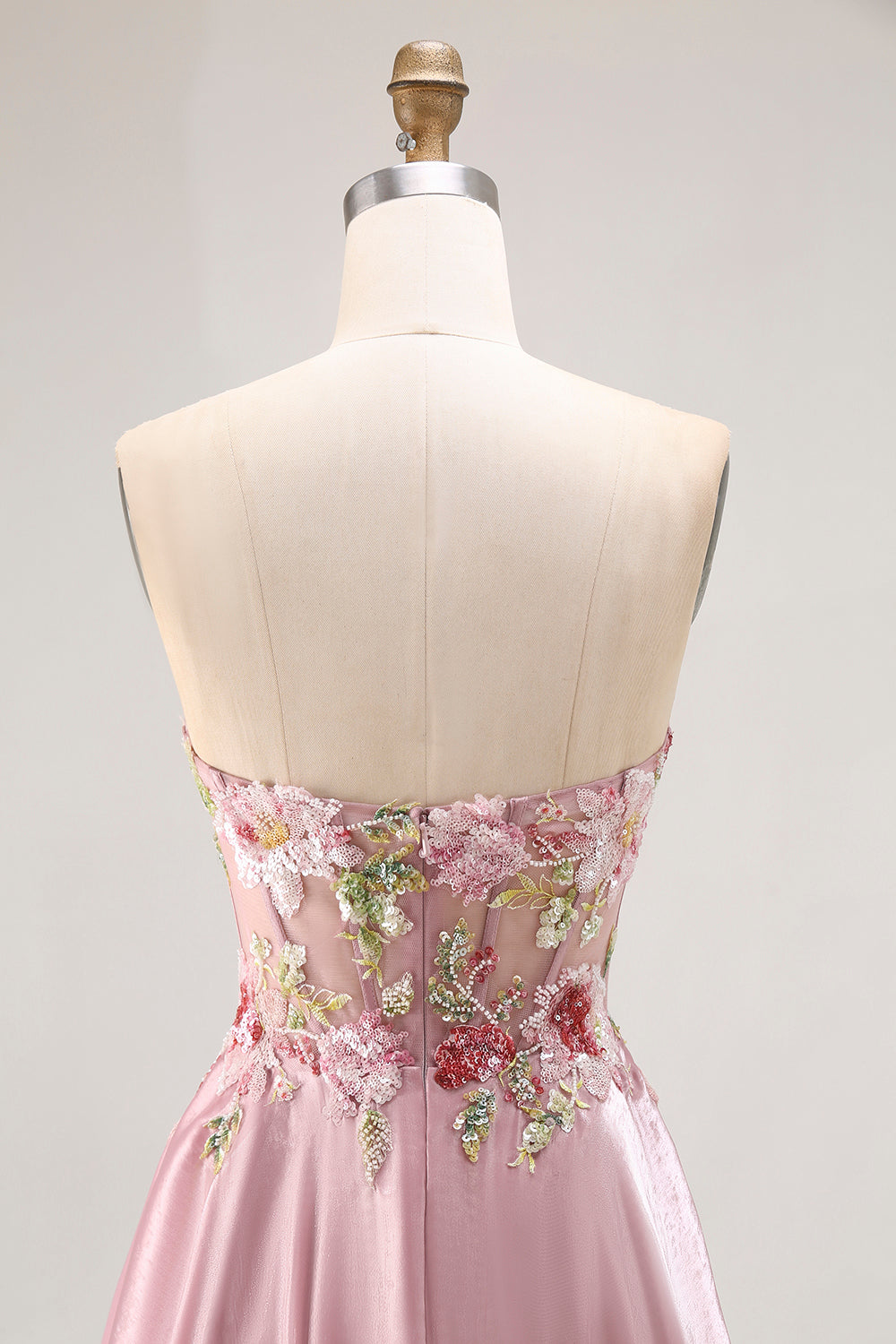 Sparkly Grey Pink Corset Floral A Line Long Prom Dress with Sequins