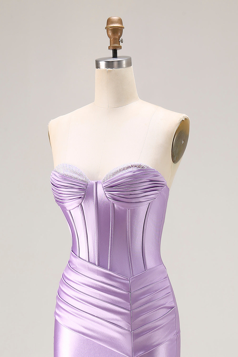 Purple Sweetheart Satin Mermaid Ruched Long Corset Prom Dress with Slit