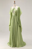 Sage Green Corset Keyhole A Line Long Prom Dress with Slit