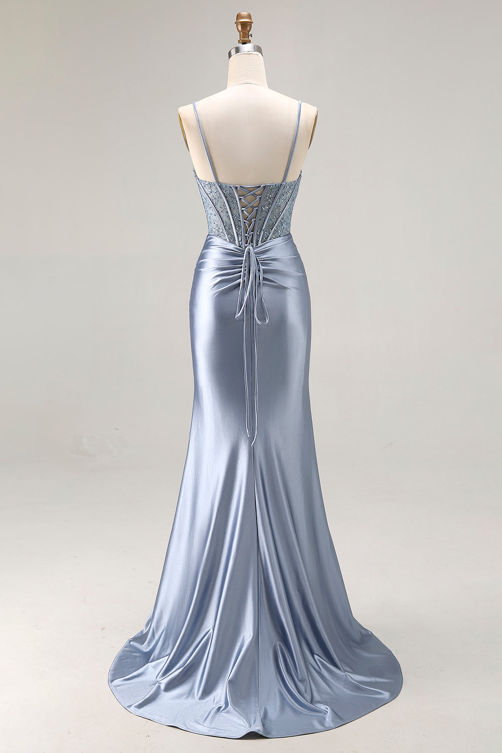Sparkly Grey Blue Corset Mermaid Long Prom Dress with Beading